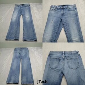 Uniqlo‎ Jeans Mens 32 x 31 Light Wash Denim Straight Whiskering Fading Flex